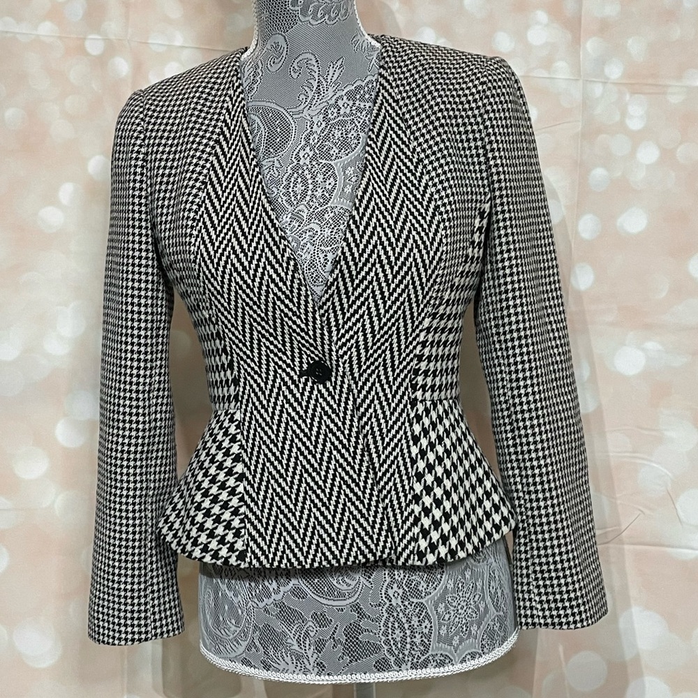 ANN TAYLOR - black & white herringbone suit jacket - size 0
